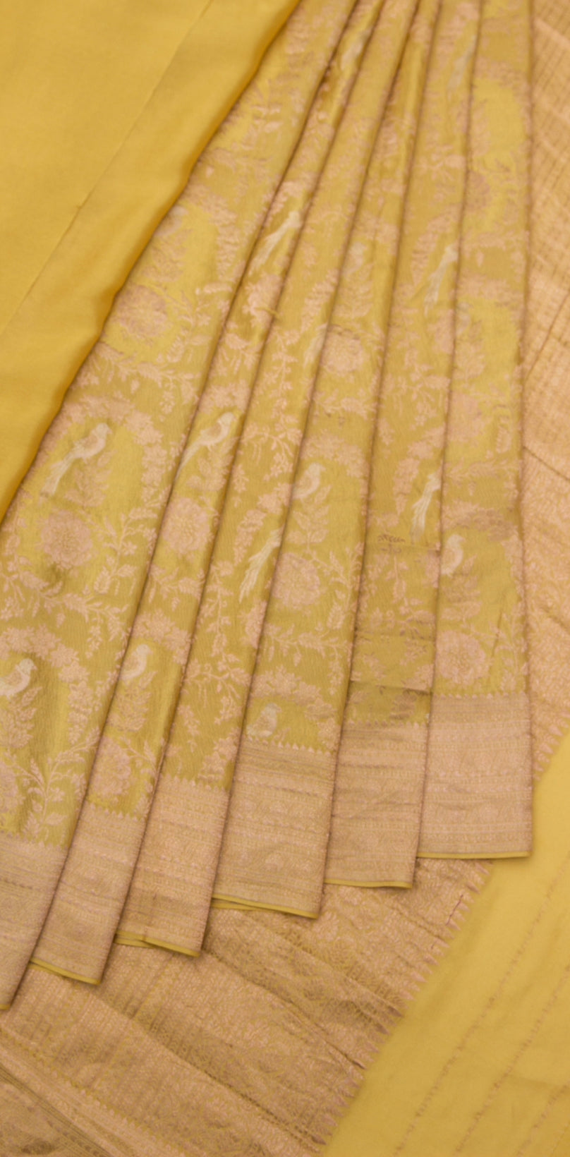 Jangla: Yellow Brocade Crepe Silk Saree