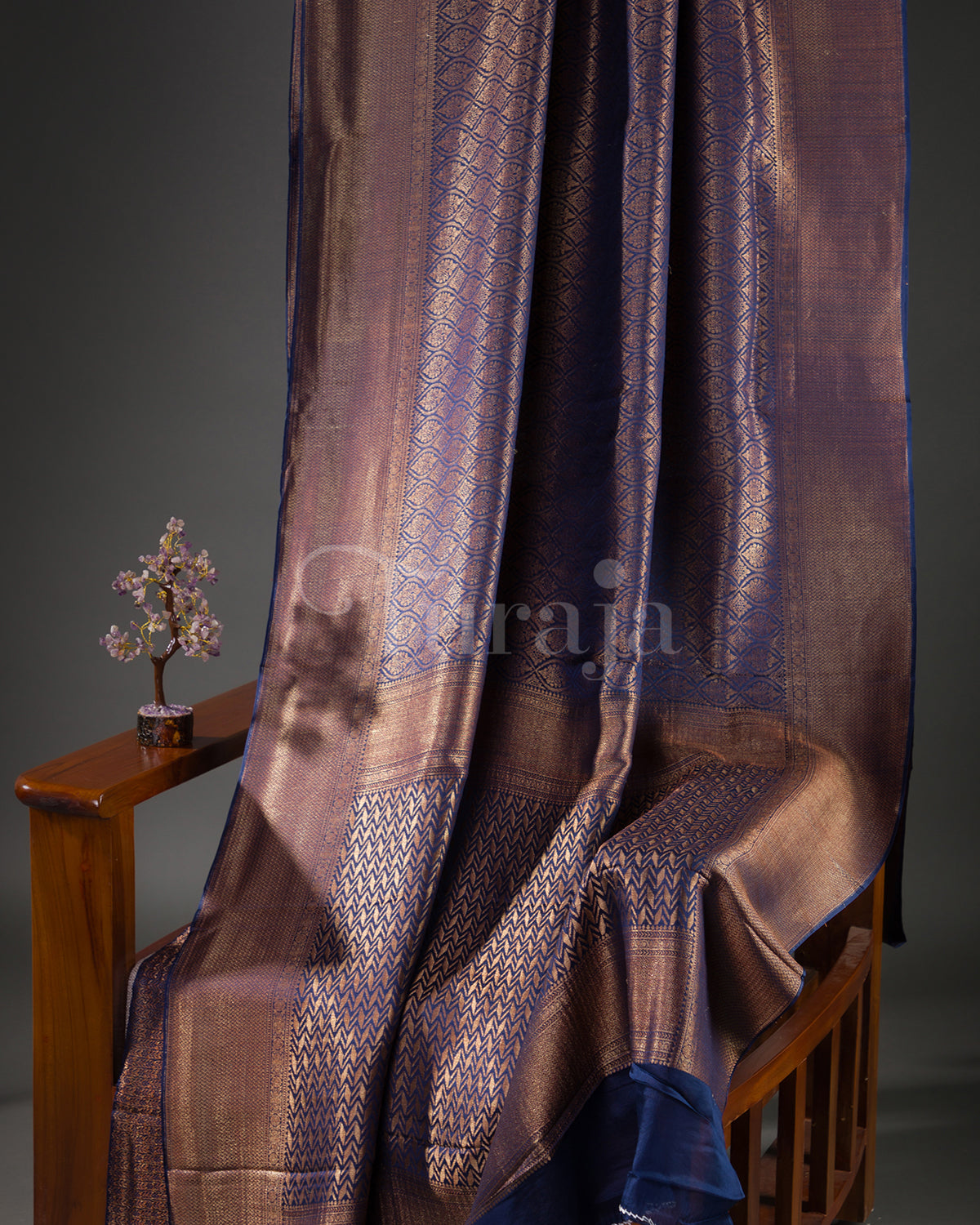 Saanjh: Navy Blue Brocade Mysore Crepe Silk Saree