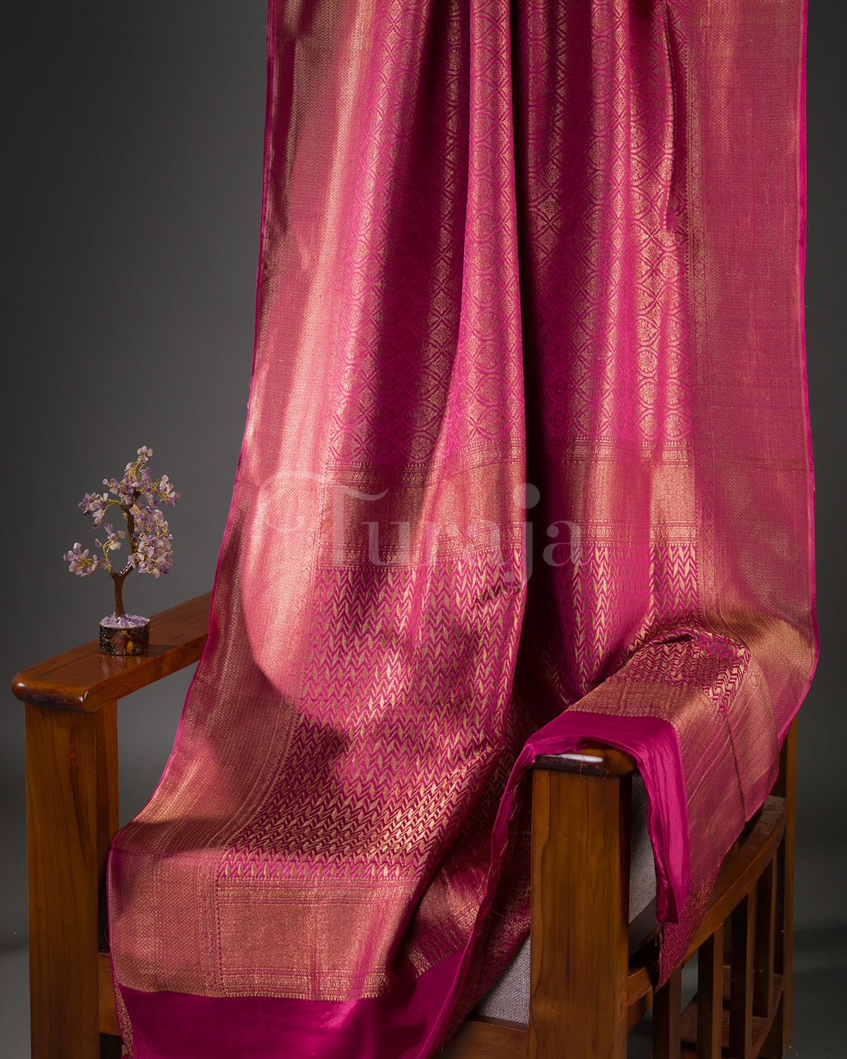 Saanjh: Rani Pink Brocade Mysore Crepe Silk Saree