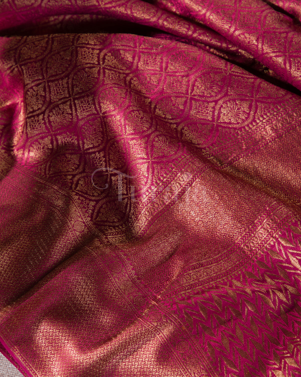 Saanjh: Rani Pink Brocade Mysore Crepe Silk Saree