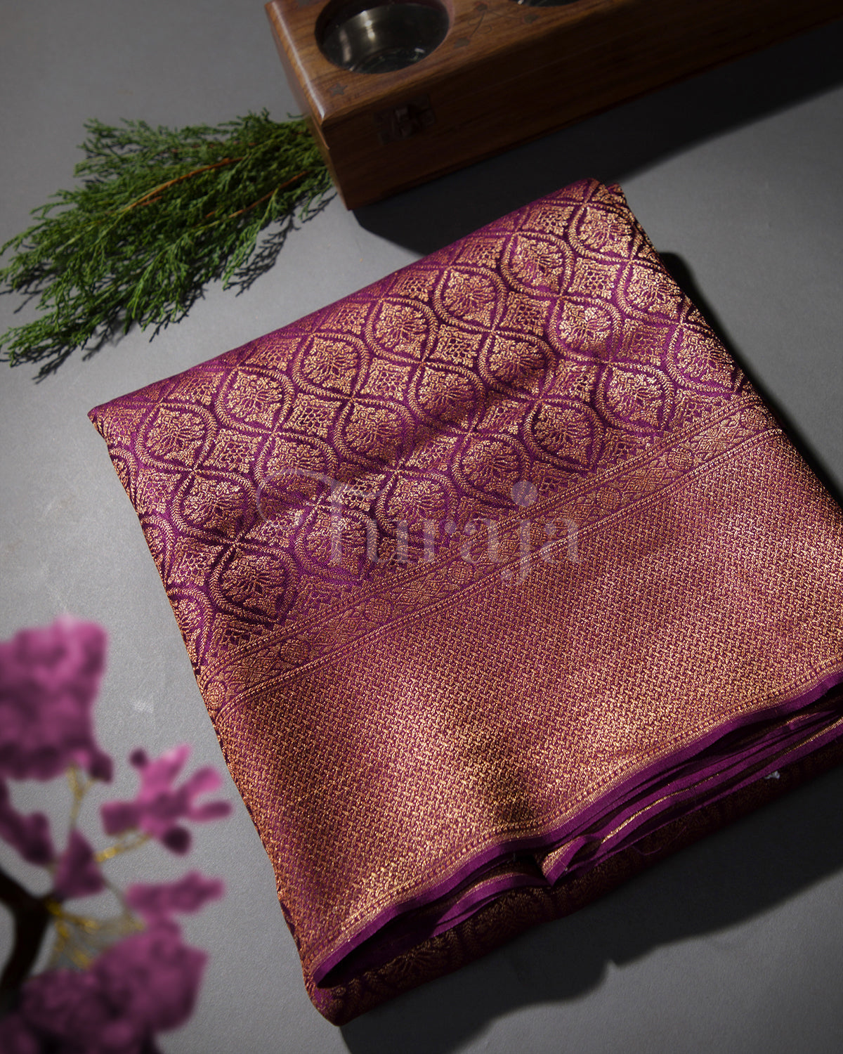 Saanjh: Wine Brocade Mysore Crepe Silk Saree
