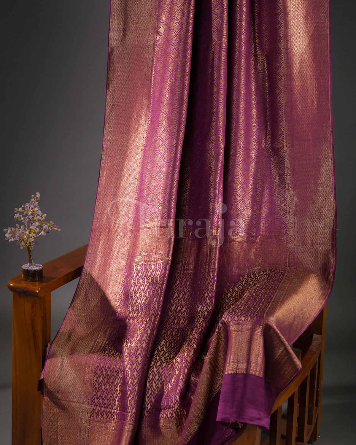 Saanjh: Wine Brocade Mysore Crepe Silk Saree