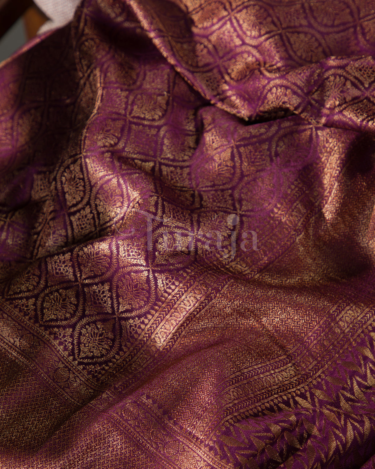 Saanjh: Wine Brocade Mysore Crepe Silk Saree