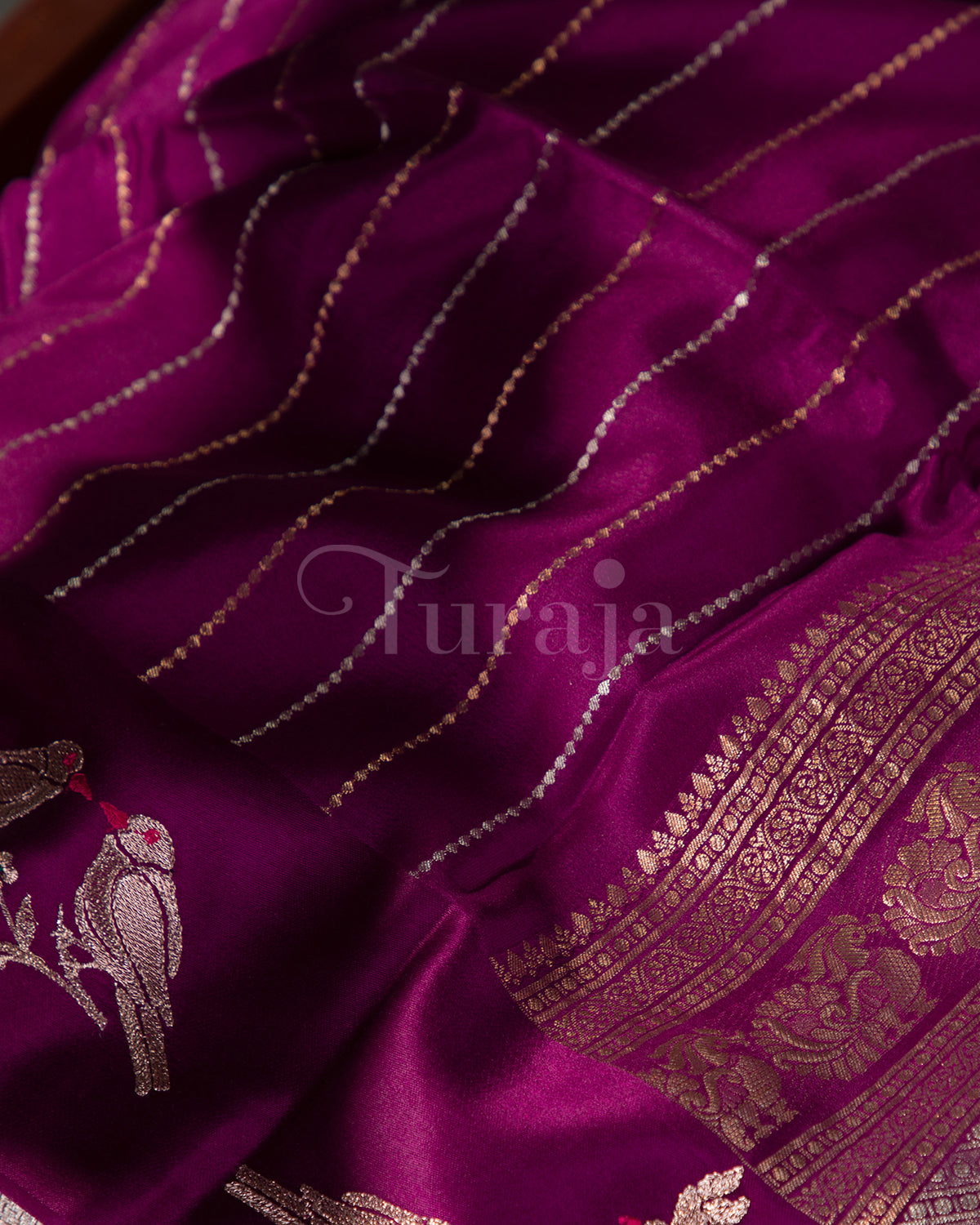 Rustic Bird: Wine Crepe Silk Saree