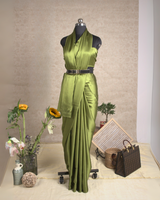 PLAIN SATIN SAREE - KHAKI