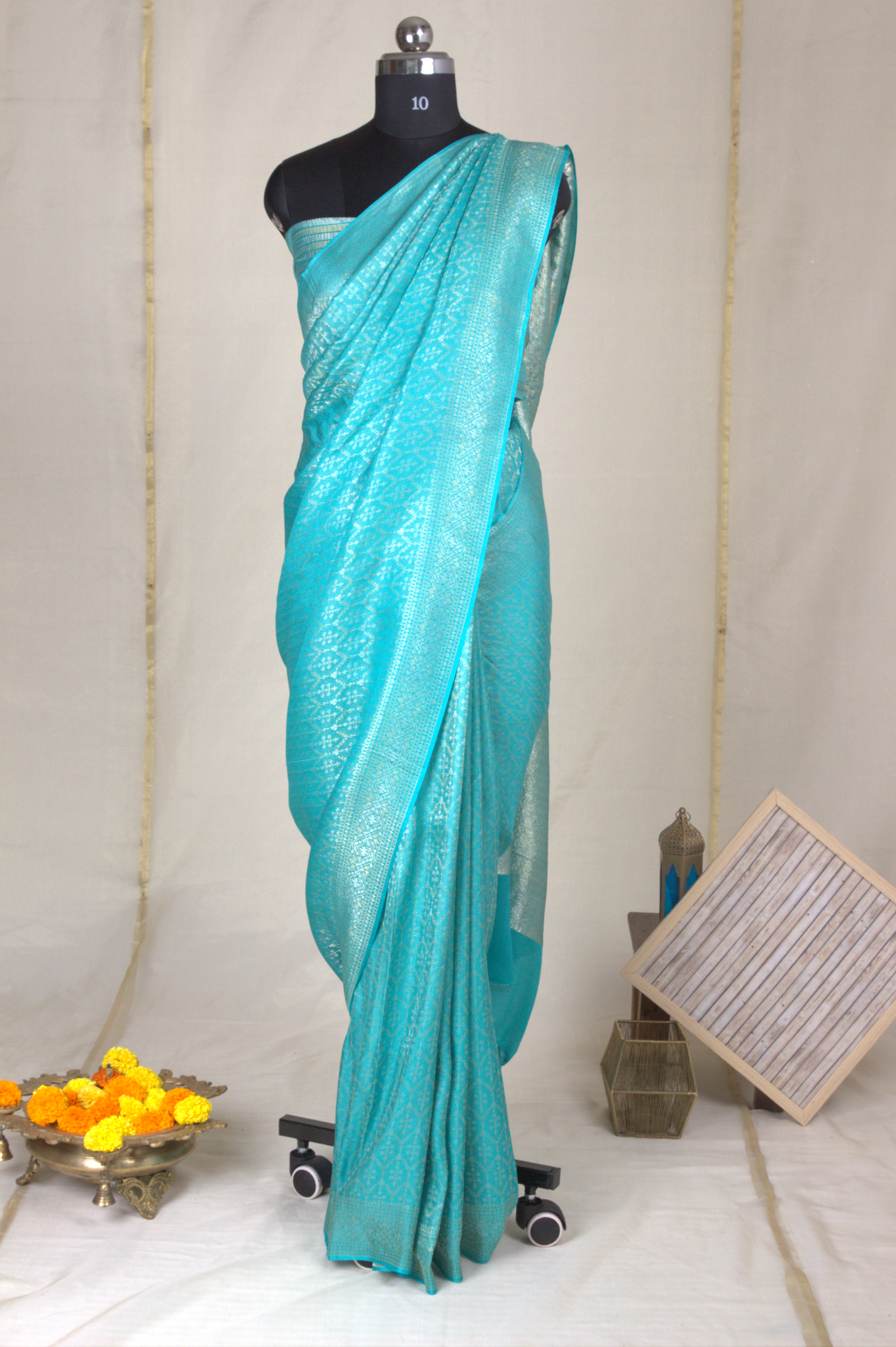 Tanabana: Ocean Blue Mysore Crepe Silk Saree