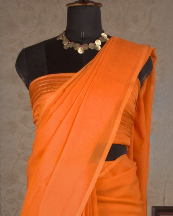 PLAIN CHIFFON SAREE - SAFFRON