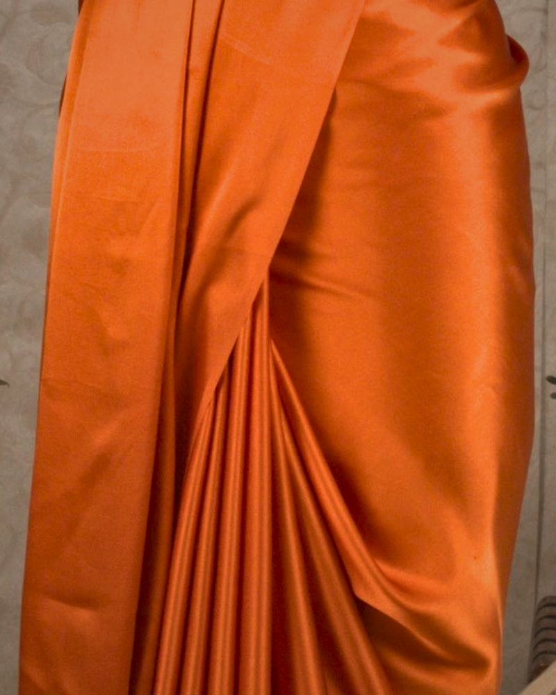 PLAIN SATIN SAREE - MARIGOLD