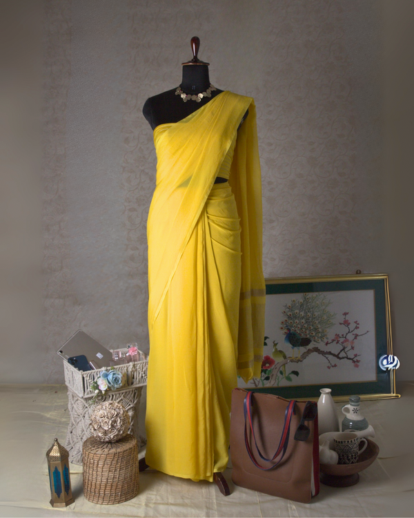 PLAIN CHIFFON SAREE - LEMON YELLOW