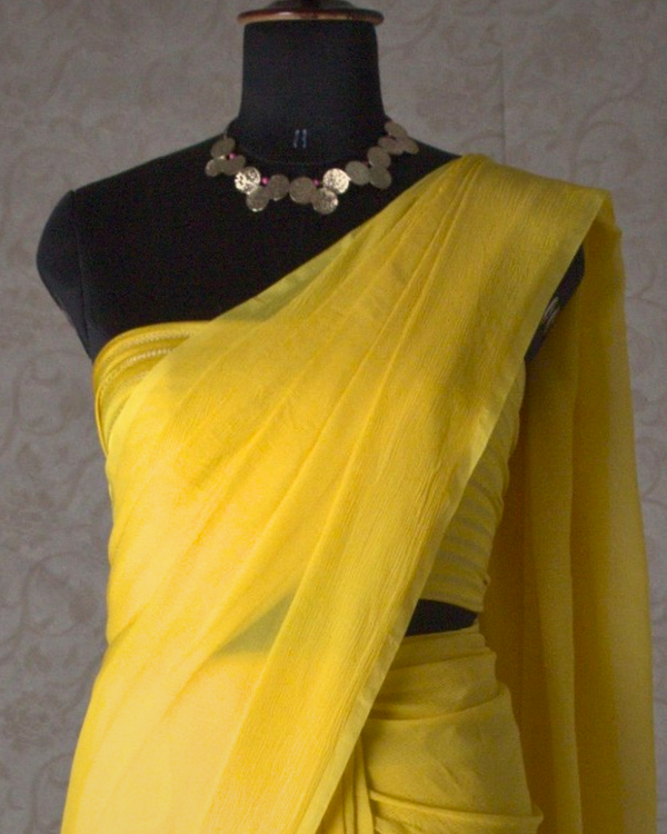 PLAIN CHIFFON SAREE - LEMON YELLOW