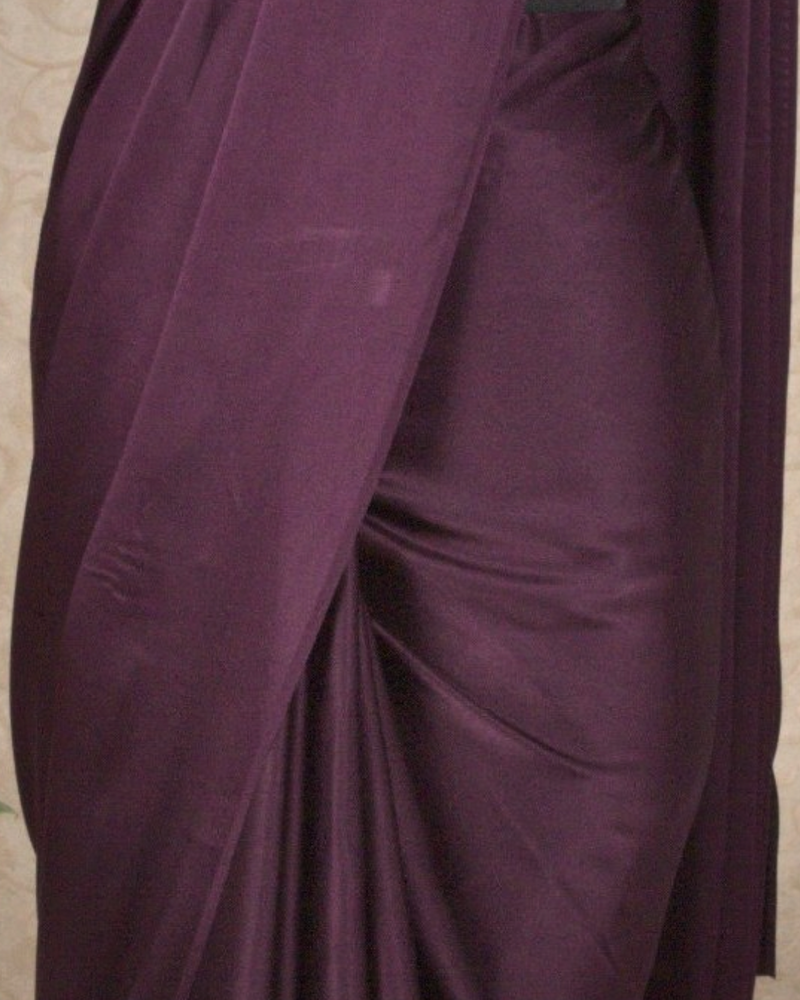PLAIN SATIN SAREE - RUBY WINE