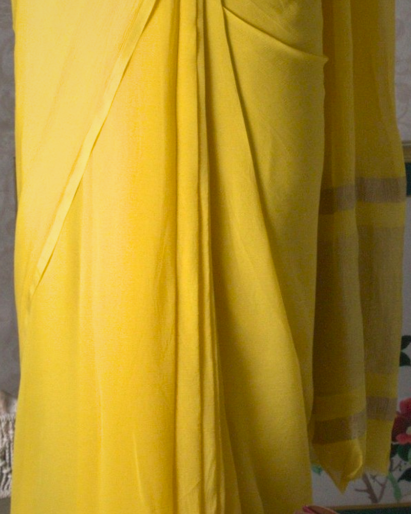 PLAIN CHIFFON SAREE - LEMON YELLOW