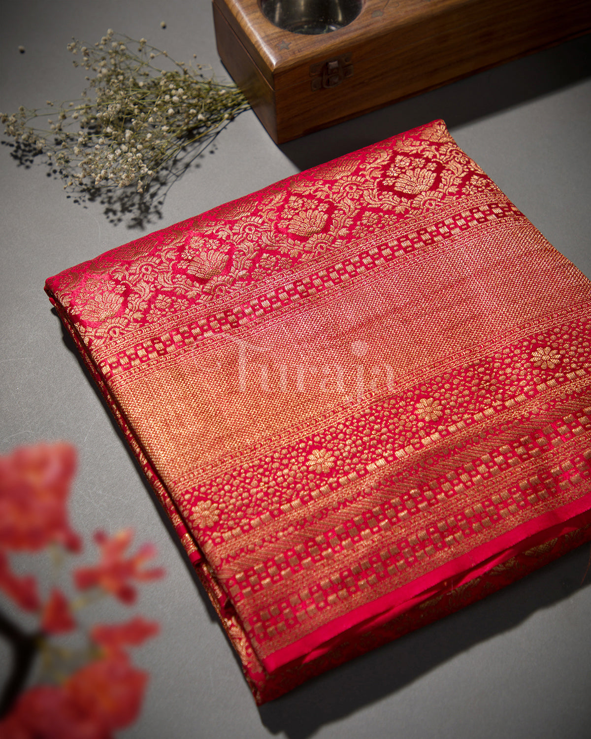 Royal: Red Mysore Crepe Silk Saree