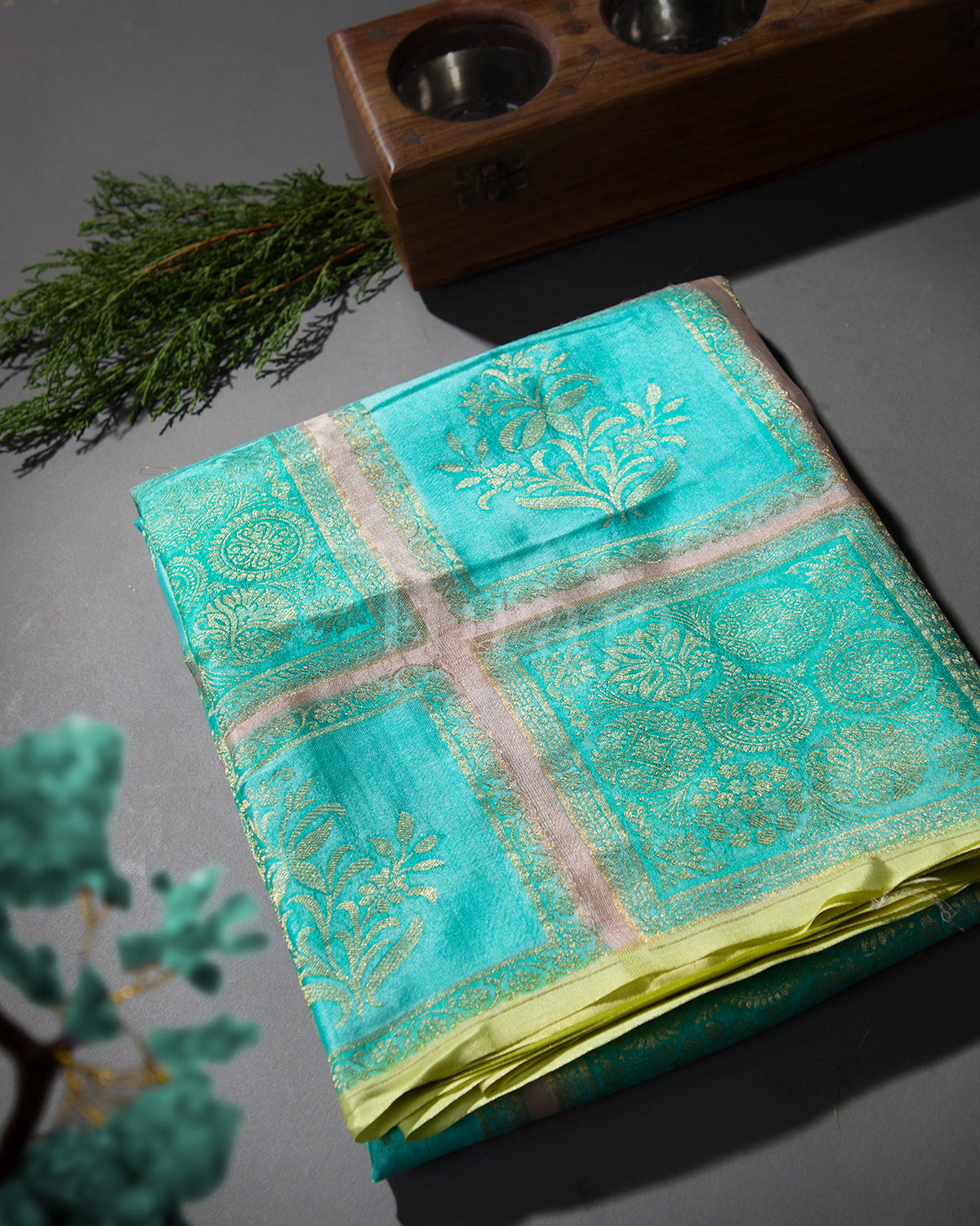 Floral Garden: Sky Blue Mysore Crepe Silk Saree