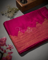 Antique Border: Rani Pink Mysore Crepe Silk Saree