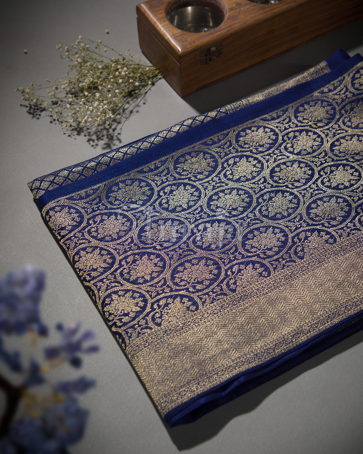Neelkanti: Navy Blue Mysore Crepe Silk Saree