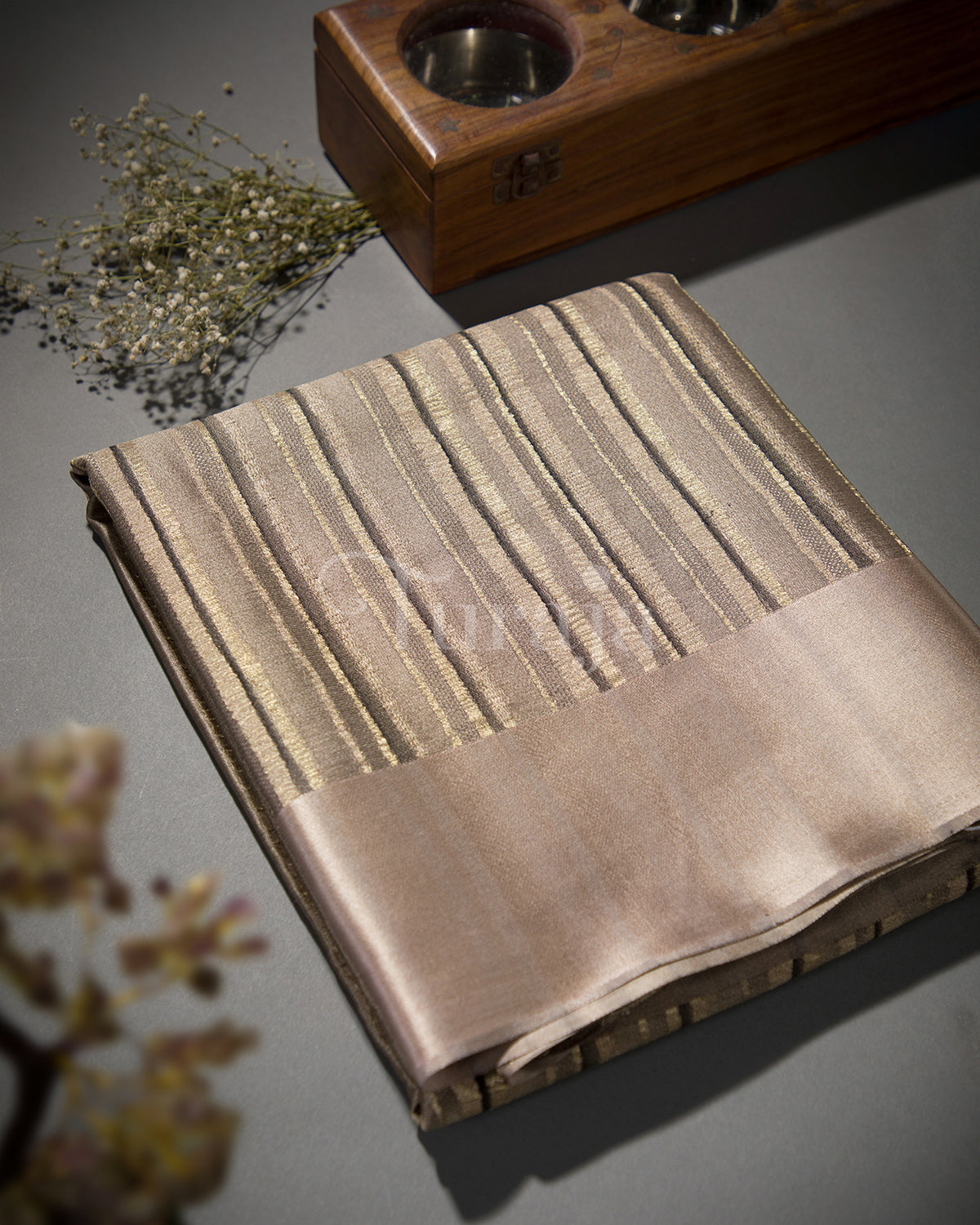 Timeless Stripes: Beige Mysore Crepe Silk Saree
