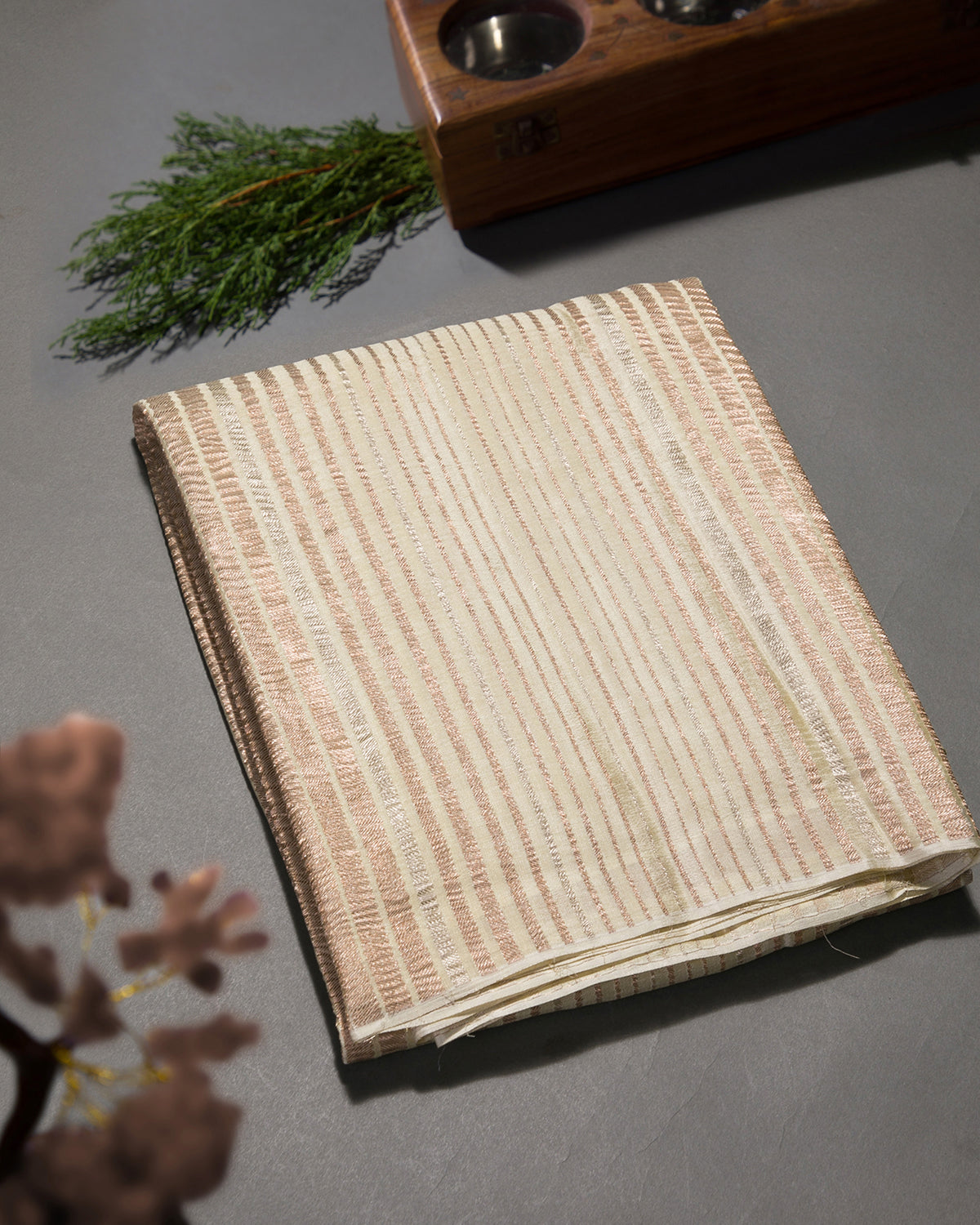 Pastel Stripes - Offwhite Mysore Crepe Silk Saree