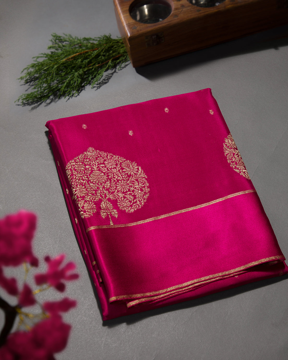 Morbagh - Rani Pink Mysore Crepe Silk Saree