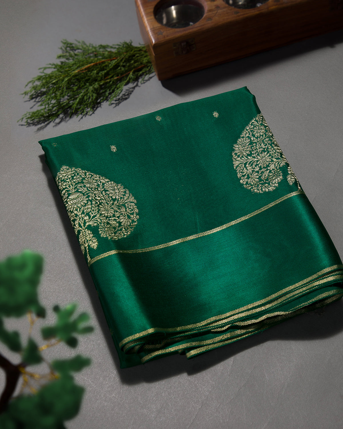 Morbagh - Bottle Green Mysore Crepe Silk Saree