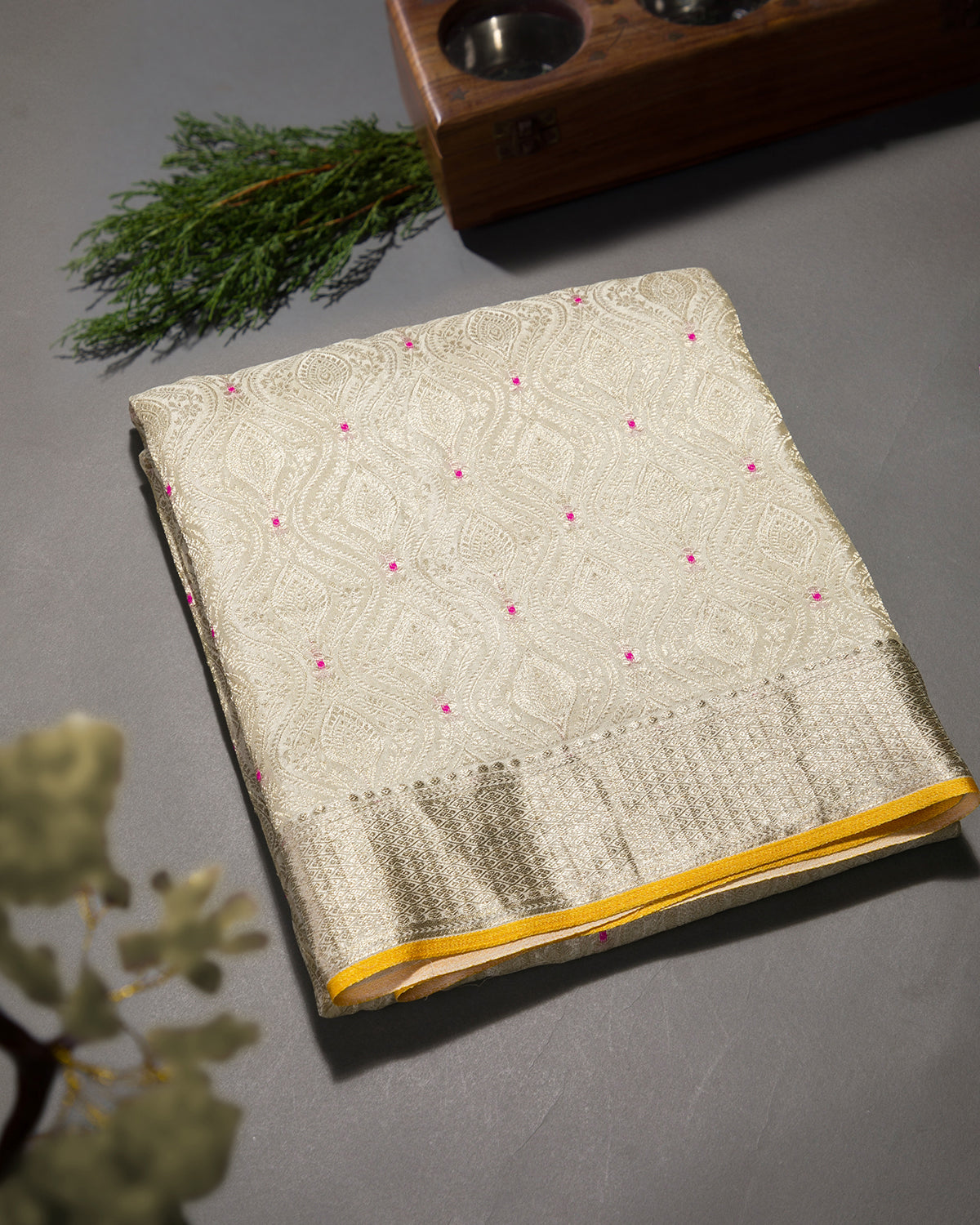 Meenakari Jaal - Offwhite Mysore Crepe Silk Saree