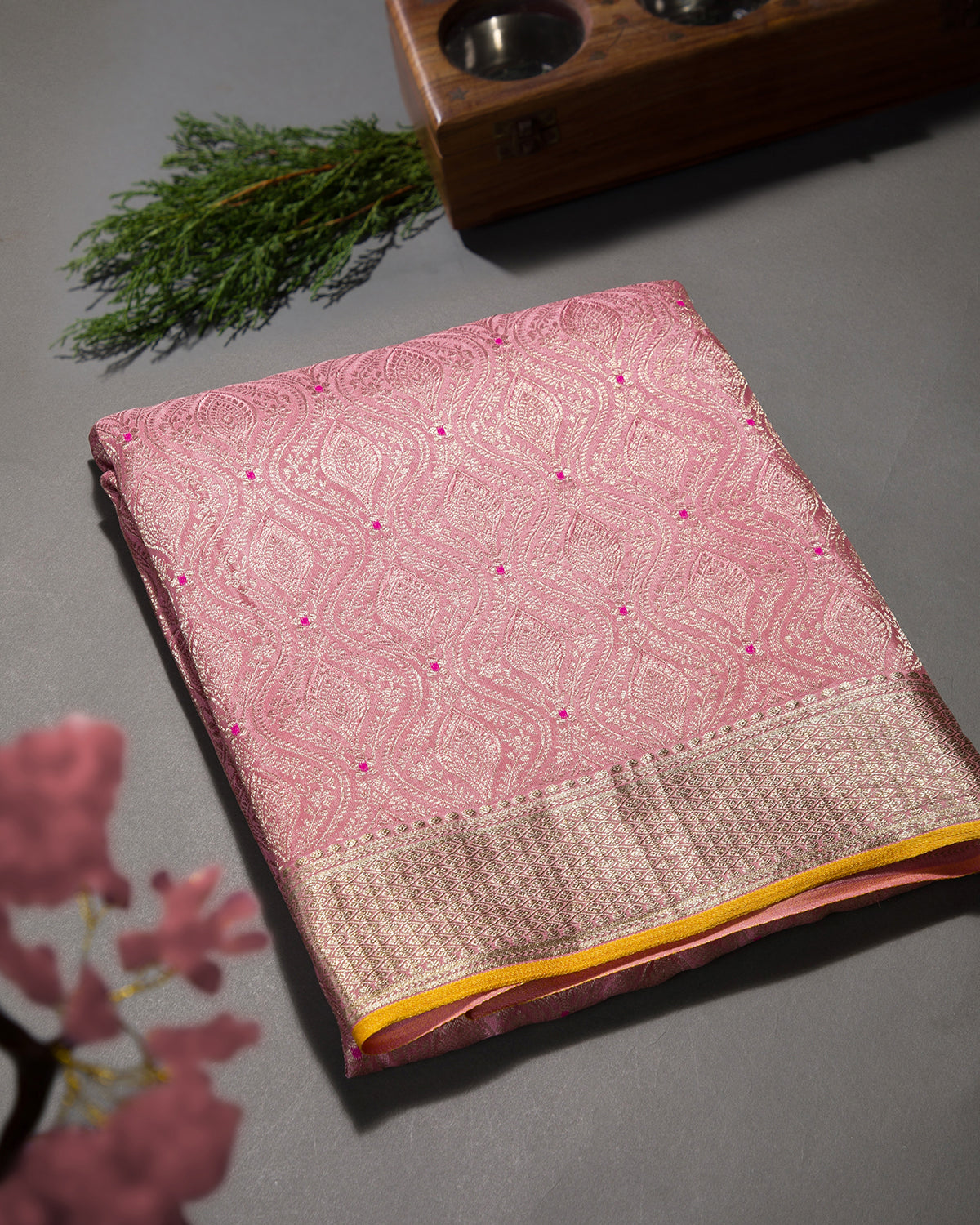 Meenakari Jaal - Pink Mysore Crepe Silk Saree