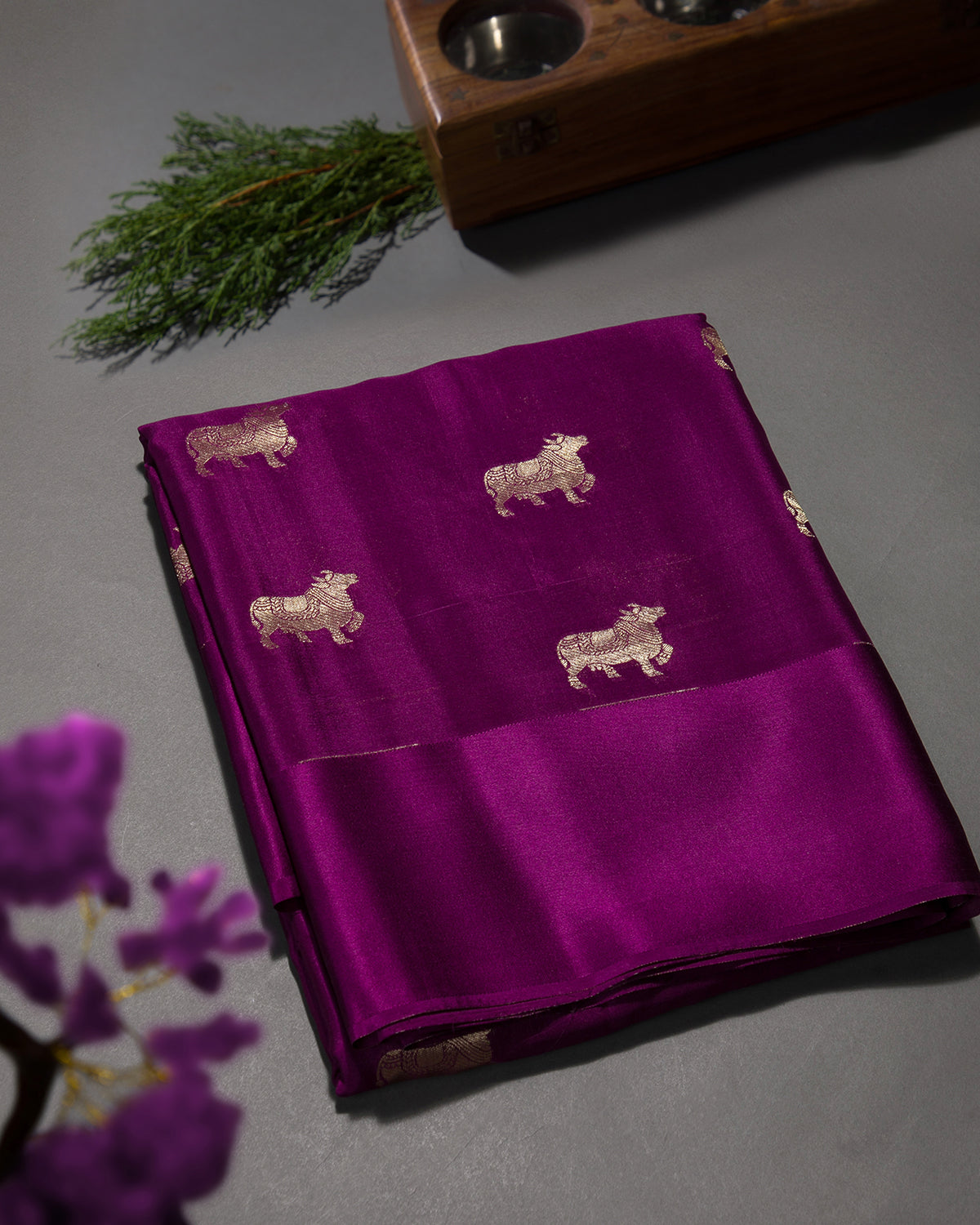 Pichwai - Wine Mysore Crepe Silk Saree