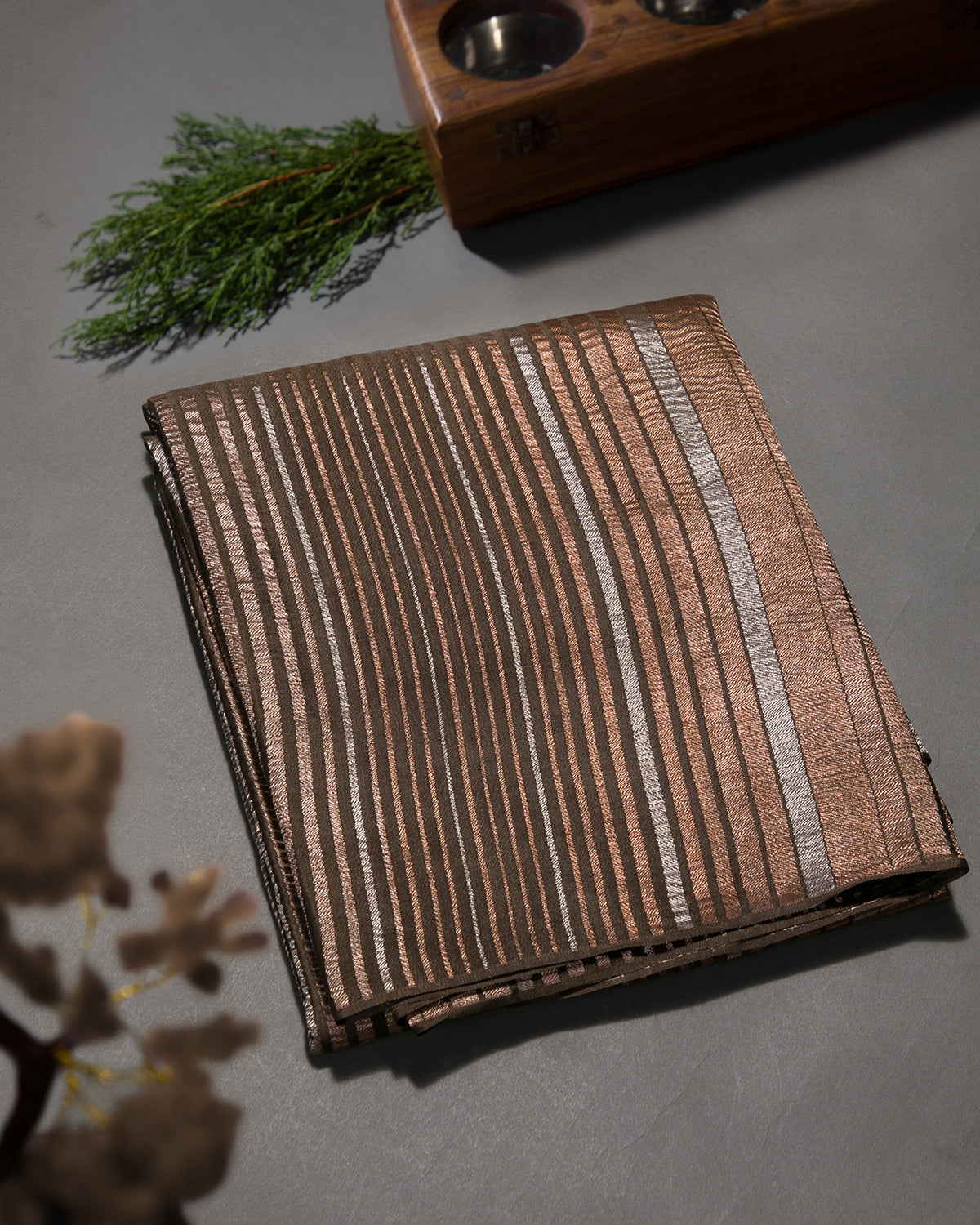 Pastel Stripes - Brown Mysore Crepe Silk Saree