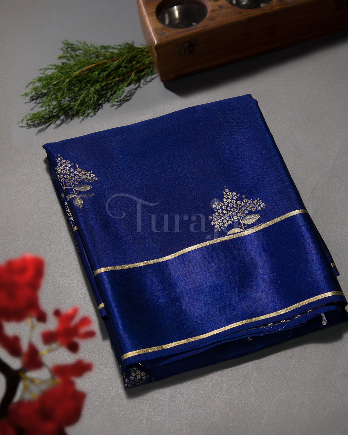 Guldasta - Navy Blue Mysore Crepe Silk Saree
