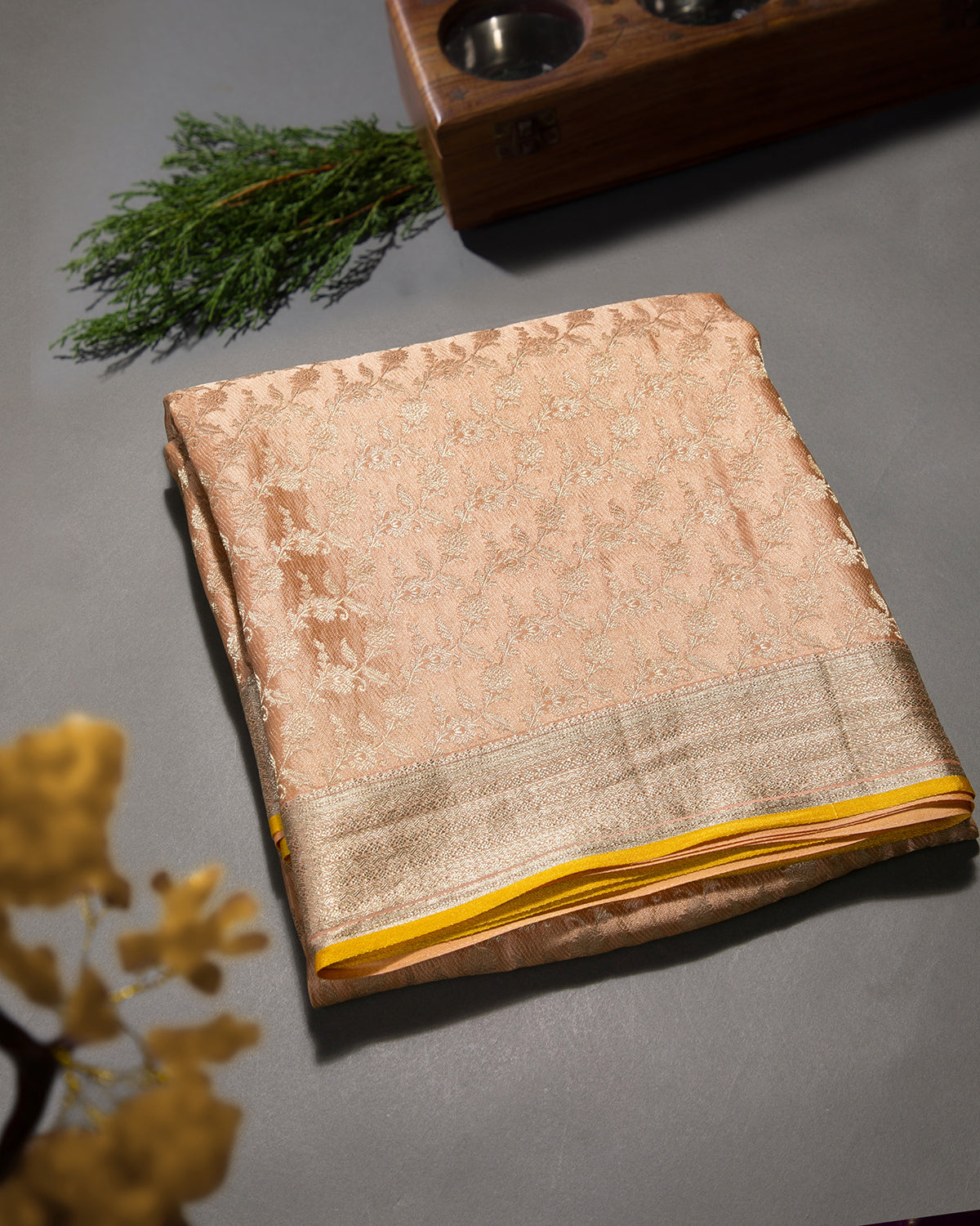 Regal Brocade - Peach Mysore Crepe Silk Saree