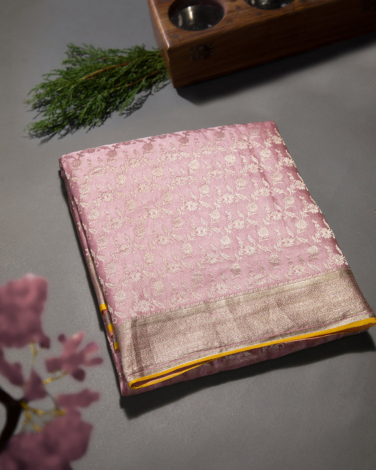 Regal Brocade - Pink Mysore Crepe Silk Saree