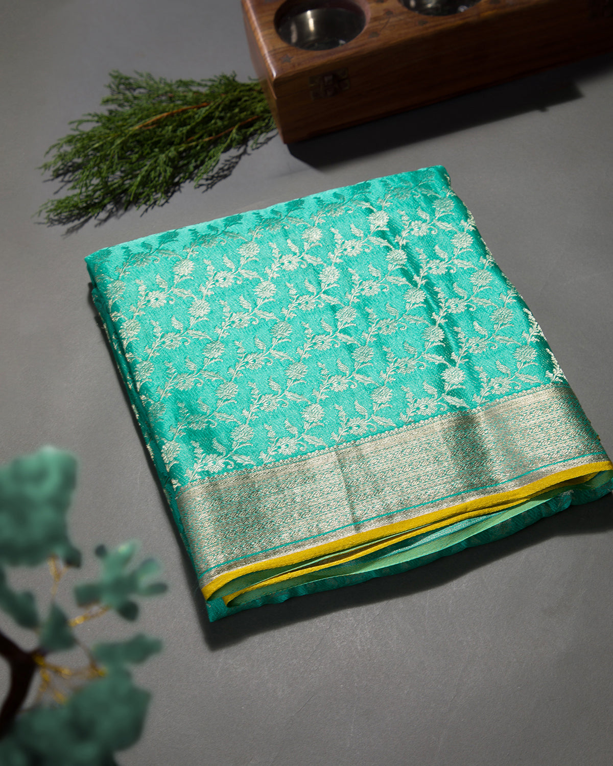 Regal Brocade - Firozi Mysore Crepe Silk Saree