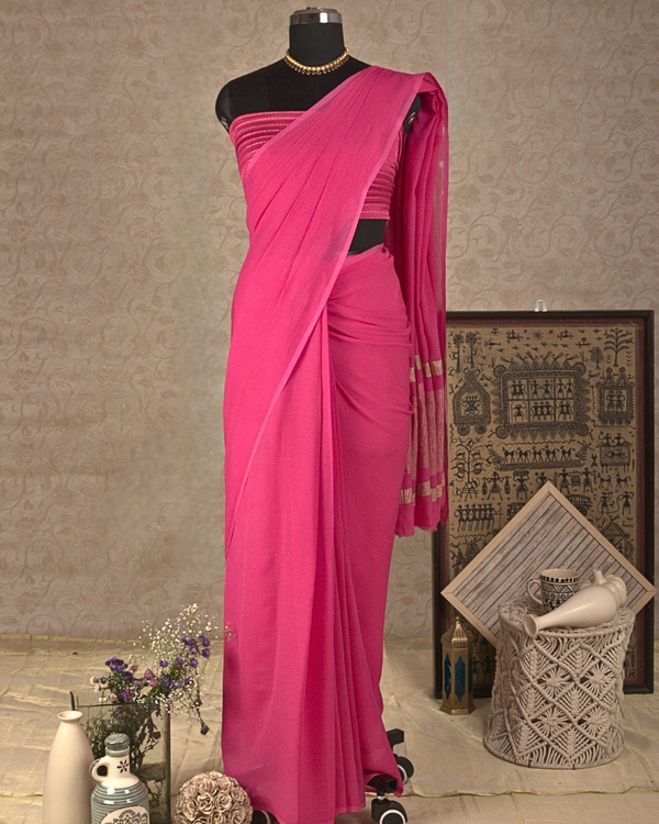 PLAIN CHIFFON SAREE - BLUSH PINK