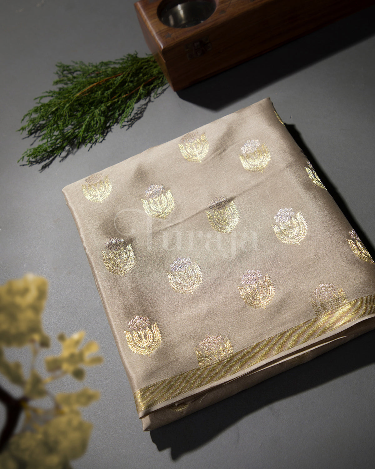 Moonlit: Beige Mysore Crepe Silk Saree