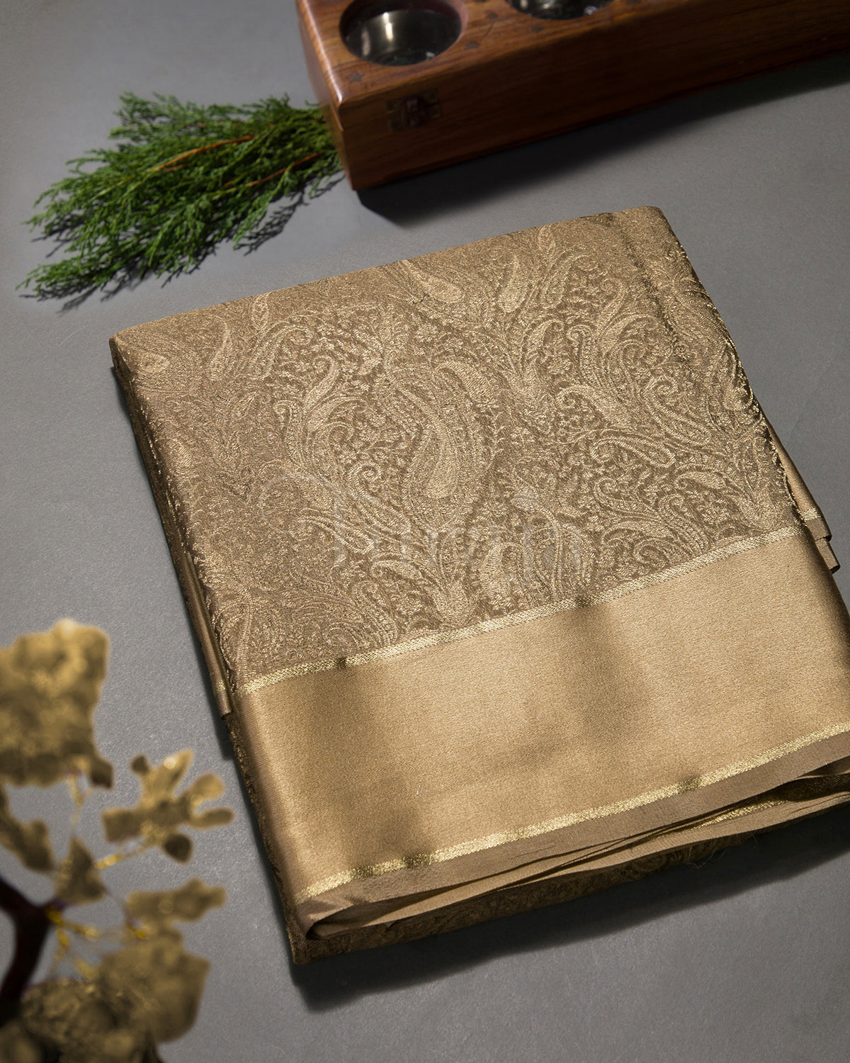 Royal Keri - Beige Mysore Crepe Silk Saree