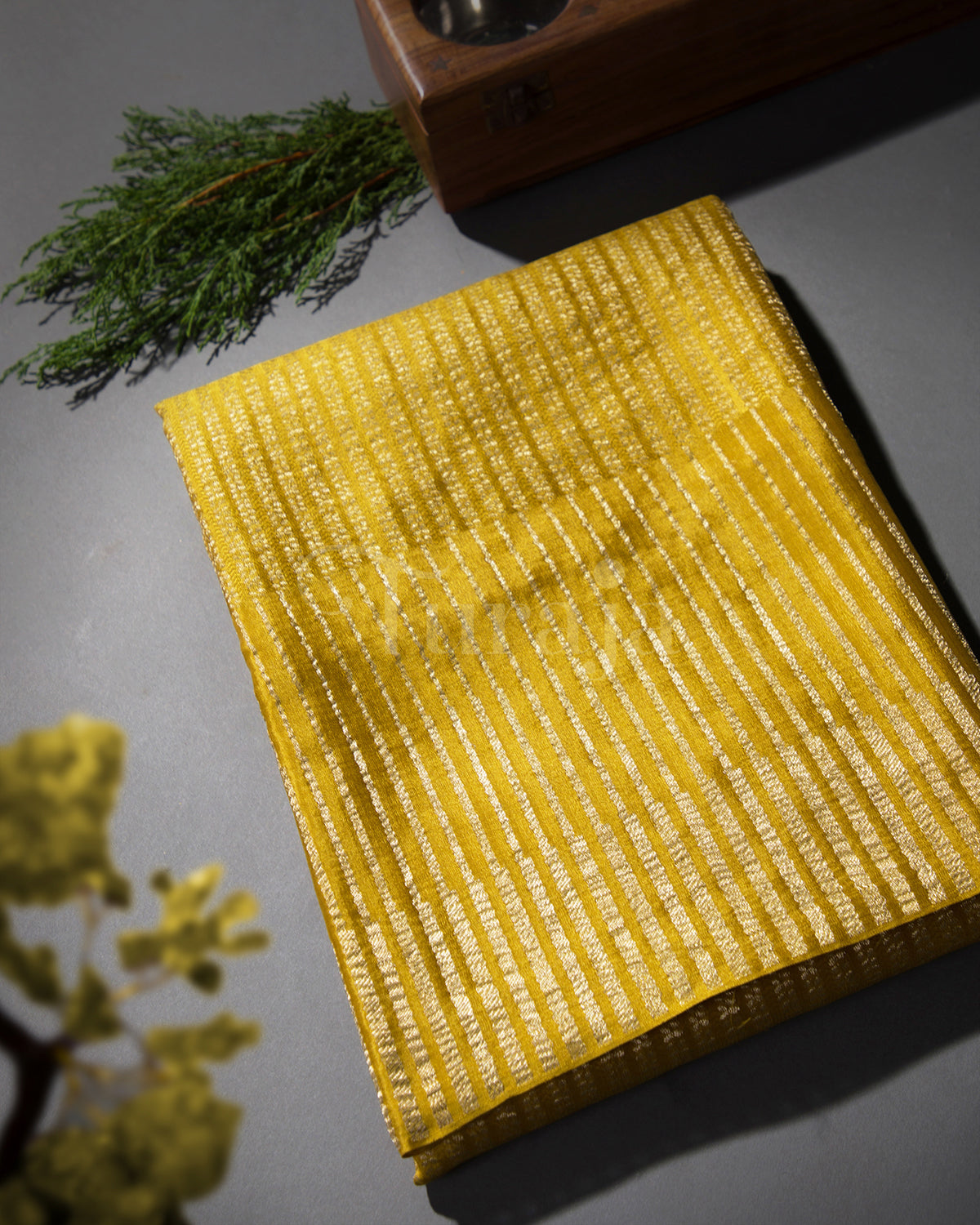 Stripes Saga: Yellow Mysore Crepe Silk Saree