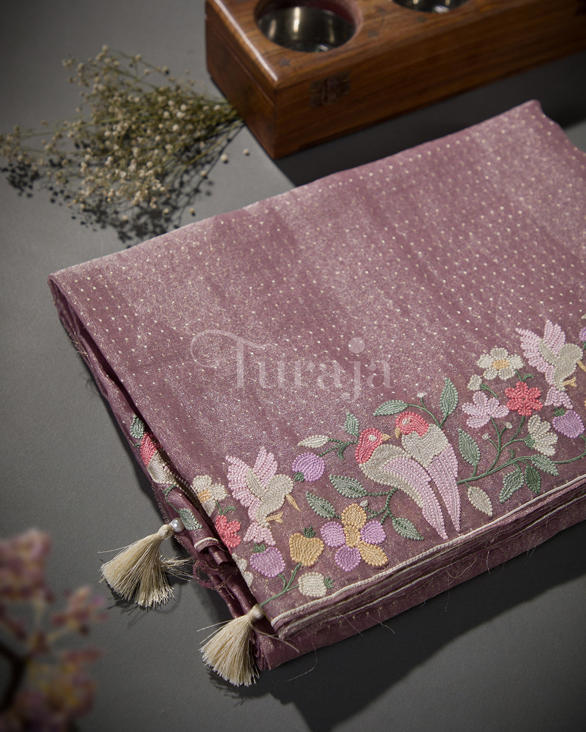 Pastel Tissue Petal Border: Lavender Mysore Crepe Silk Saree