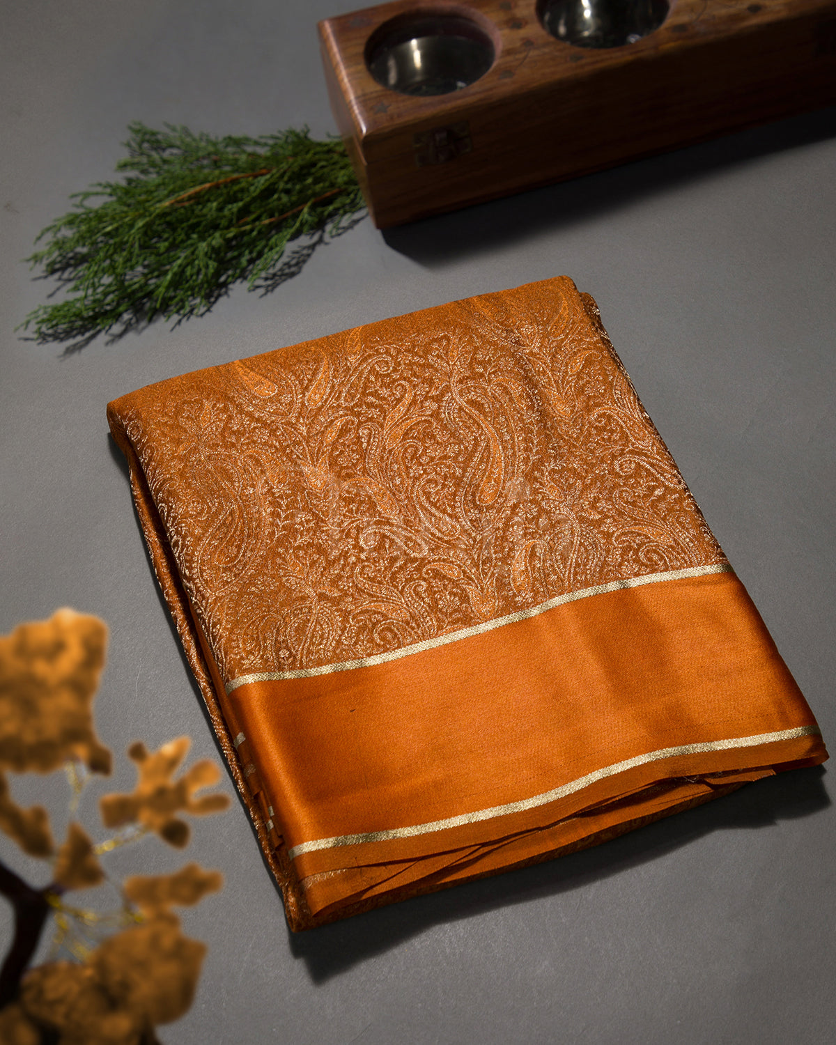 Royal Keri - Rust Orange Mysore Crepe Silk Saree