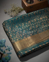 Pati Jaal Brocade: Teal Blue Mysore Crepe Silk Saree-view1