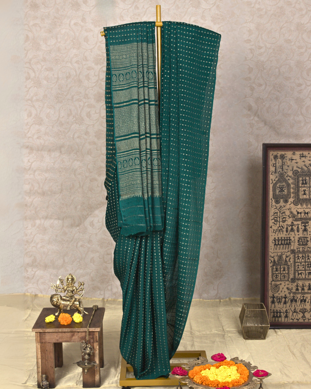 Noor: Bottle Green Mysore Crepe Silk Saree
