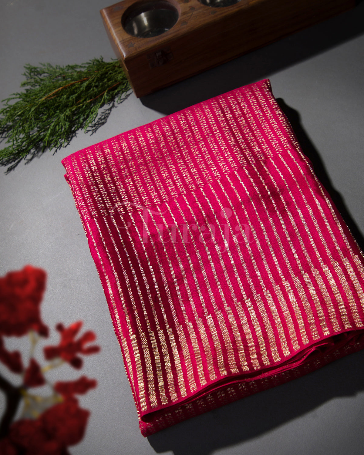 Stripes Saga: Rani Pink Mysore Crepe Silk Saree