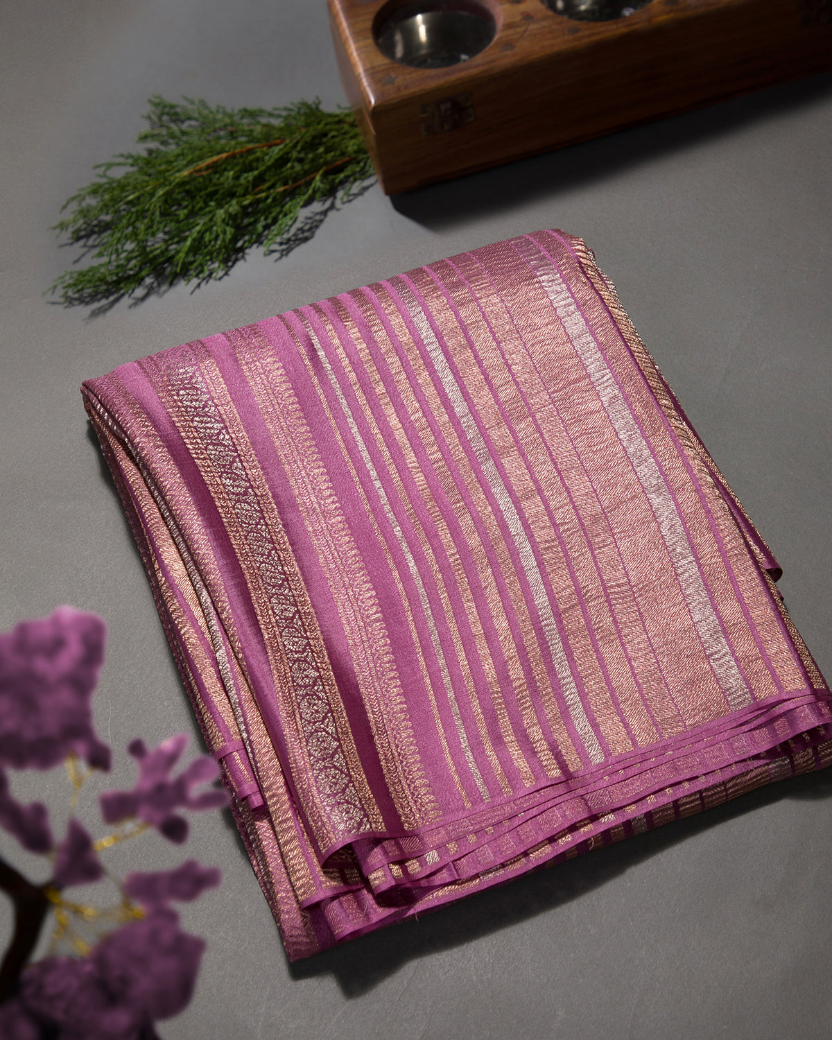 Pastel Stripes - Lavender Mysore Crepe Silk Saree