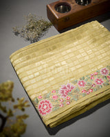 Floral Grid: Yellow Mysore Crepe Silk Saree