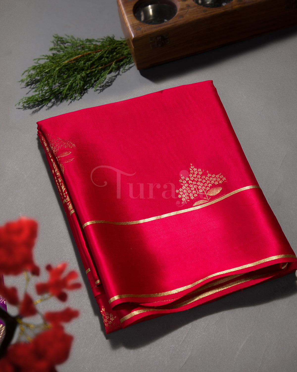Guldasta - Red Mysore Crepe Silk Saree