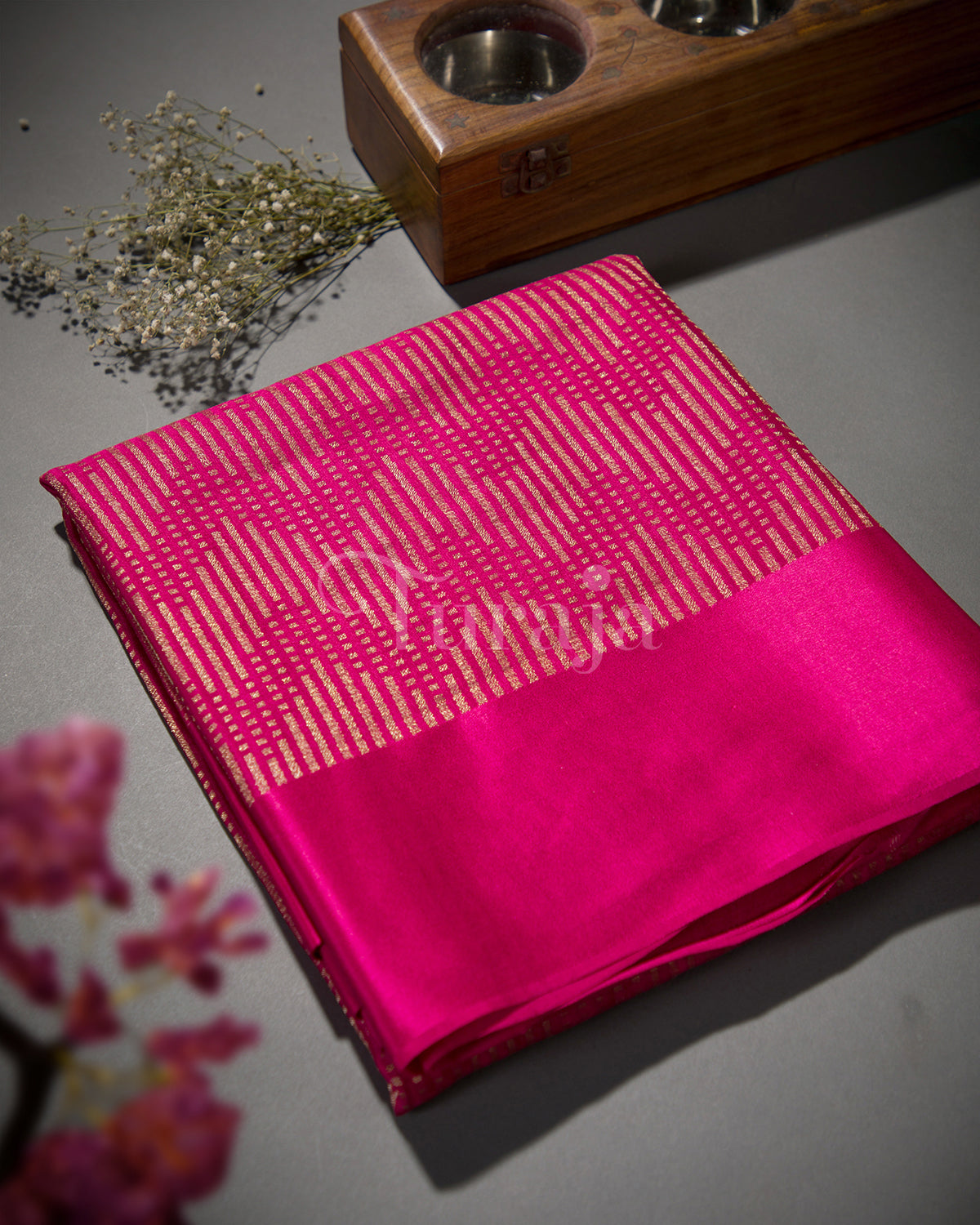 Sunset Weave: Rani Pink Mysore Crepe Silk Saree