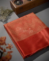 Sunset Weave: Rust Orange Mysore Crepe Silk Saree