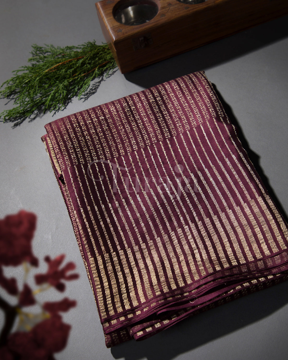 Stripes Saga: Wine Mysore Crepe Silk Saree