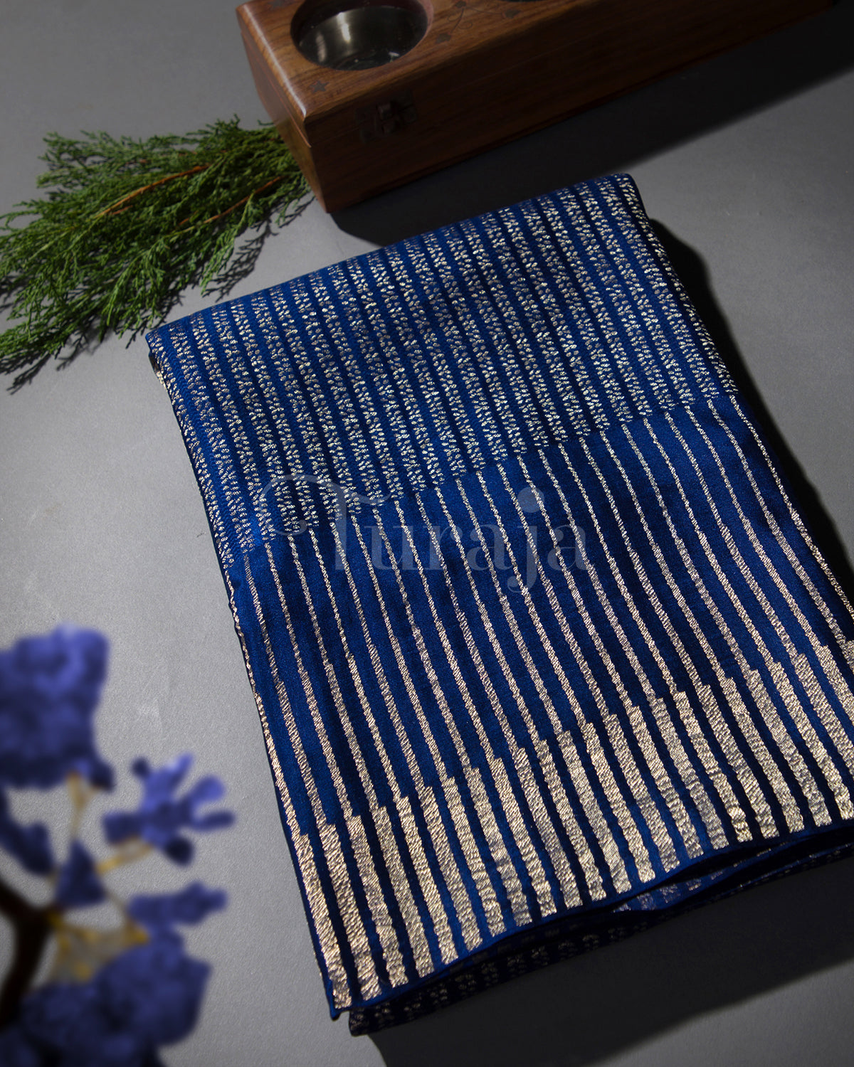 Stripes Saga: Navy Blue Mysore Crepe Silk Saree