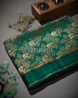 Gaja Brocade: Bottle Green Mysore Crepe Silk Saree