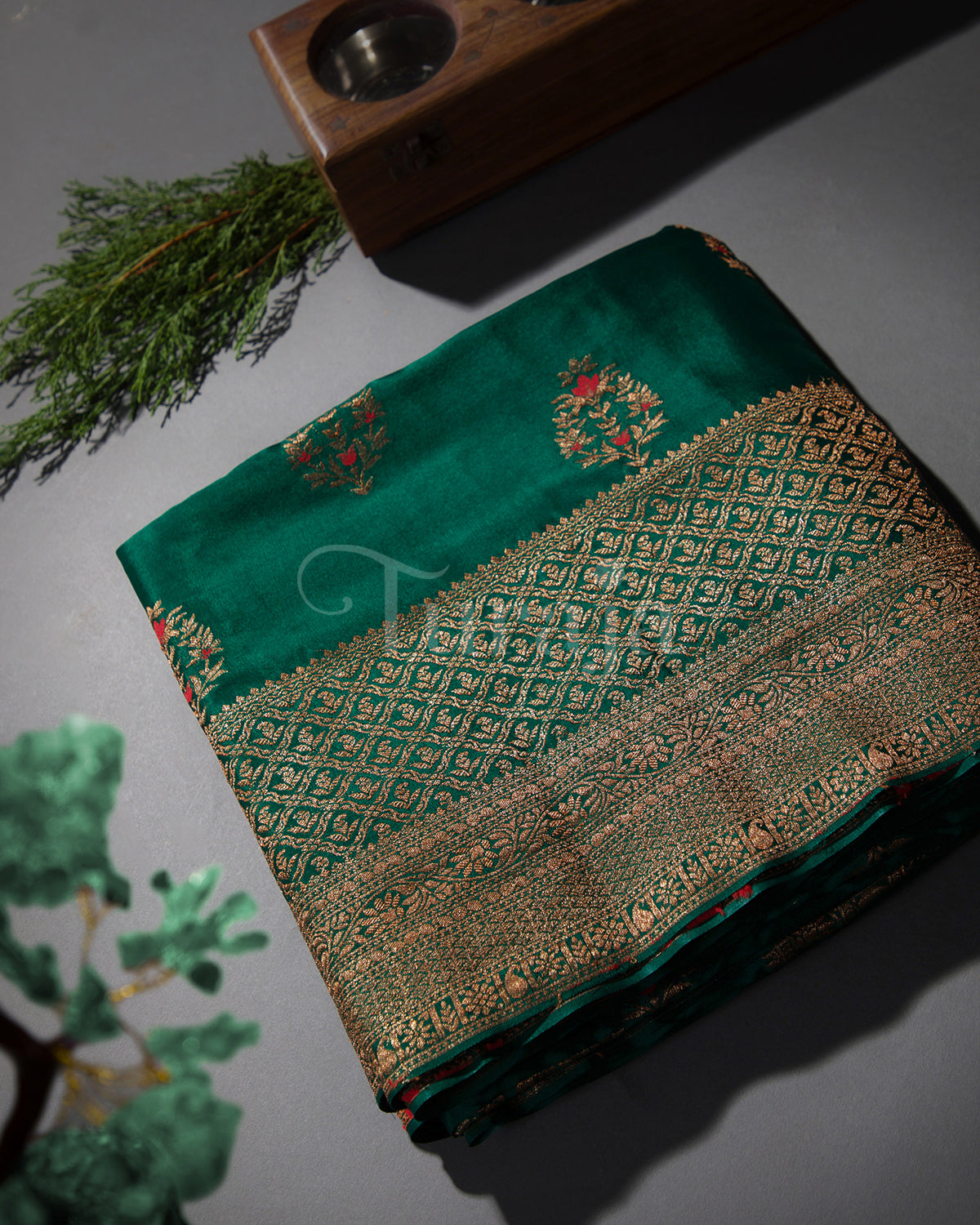 Rajnigandha: Bottle Green Mysore Crepe Silk Saree